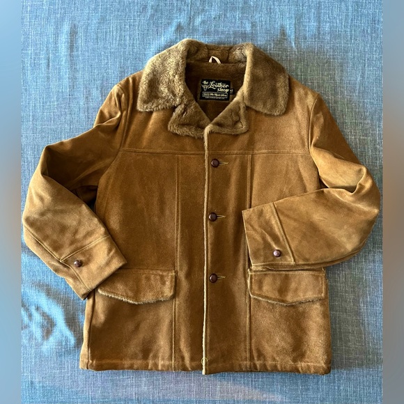 Vintage 1970s Sears The Leather Shop Suede & Sherpa Cattleman Coat Jacket Sz 42 - Picture 2 of 11